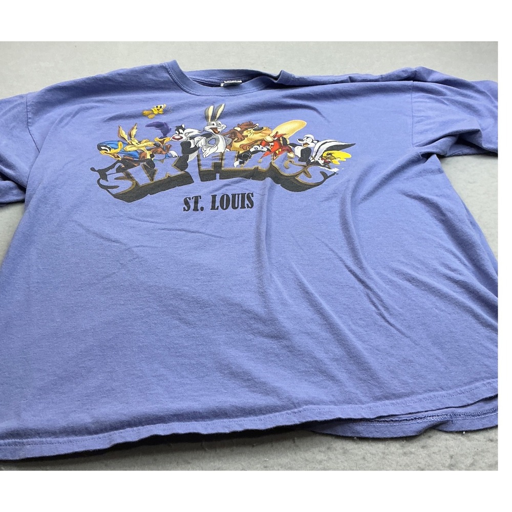 Six Flags Vintage Y2K Looney Tunes St Louis Graphic T-Shirt Purple Size 2XL
